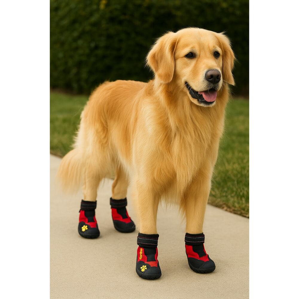 QUMY Red & Black Dog Booties with Rubber Sole – Size 2 (Set of 4)